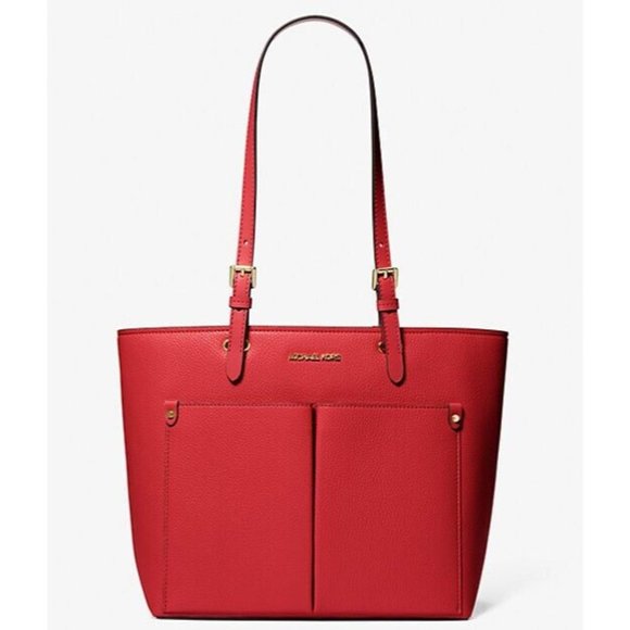 New Michael Kors Jet Set Travel Medium Double Pocket Tote Bright Red - Picture 1 of 3